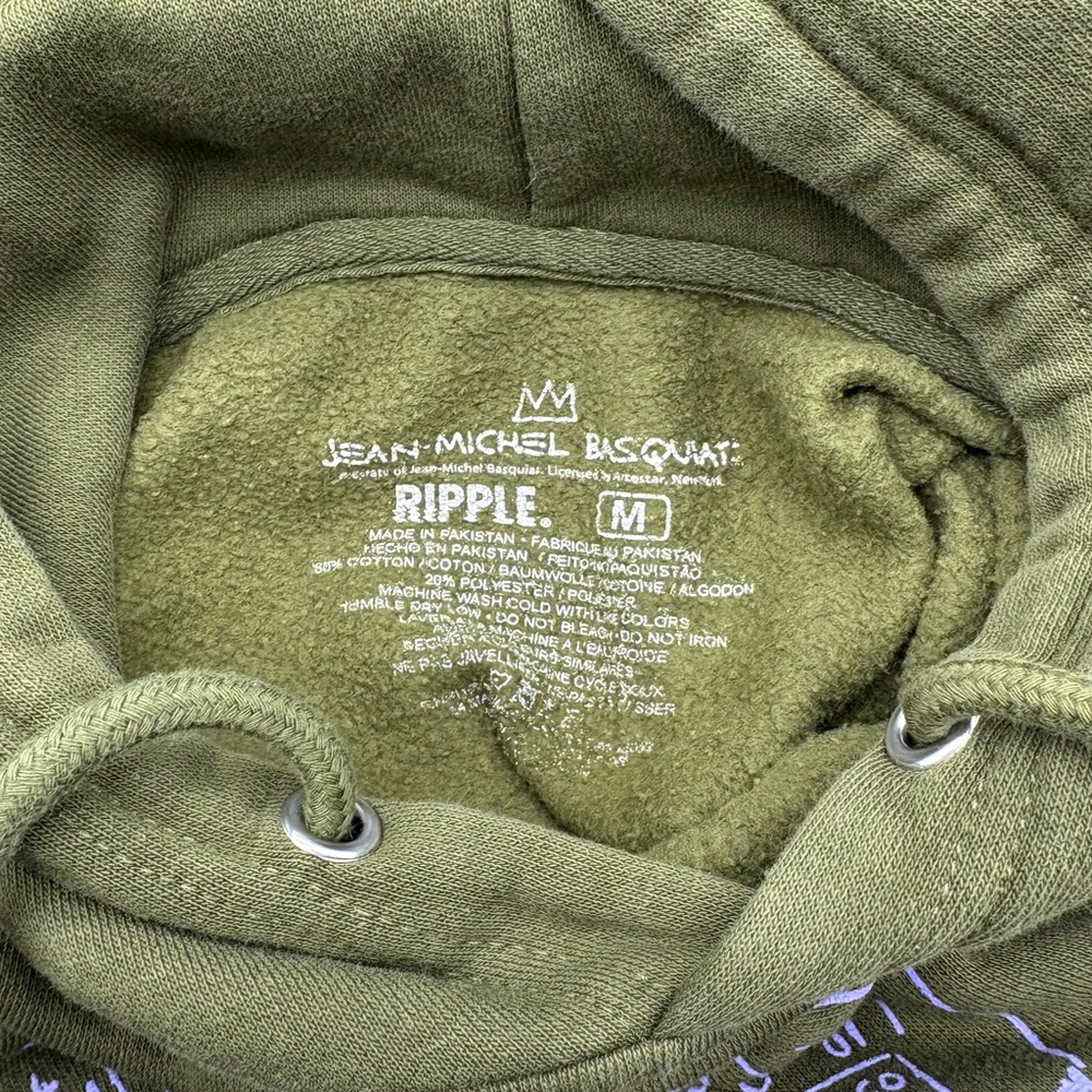 Jean-Michel Basquiat Tartown Record Spell out Hoodie Olive Green Med Urban - Picture 7 of 8
